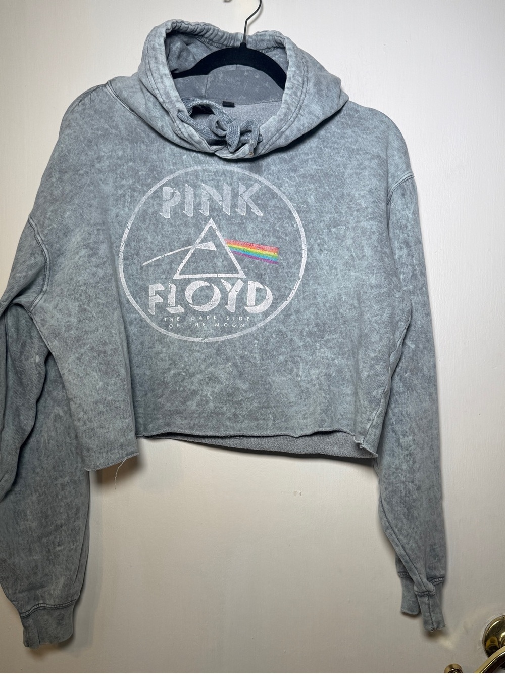 Pink Floyd Women's Gray Tie Dye Look Cropped Hoodie Sweater Medium Concert